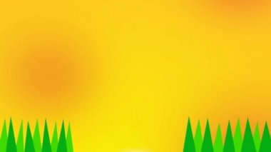 Sarı gökyüzü, güneş ve yeşil çimenlere karşı elma ağaçları.