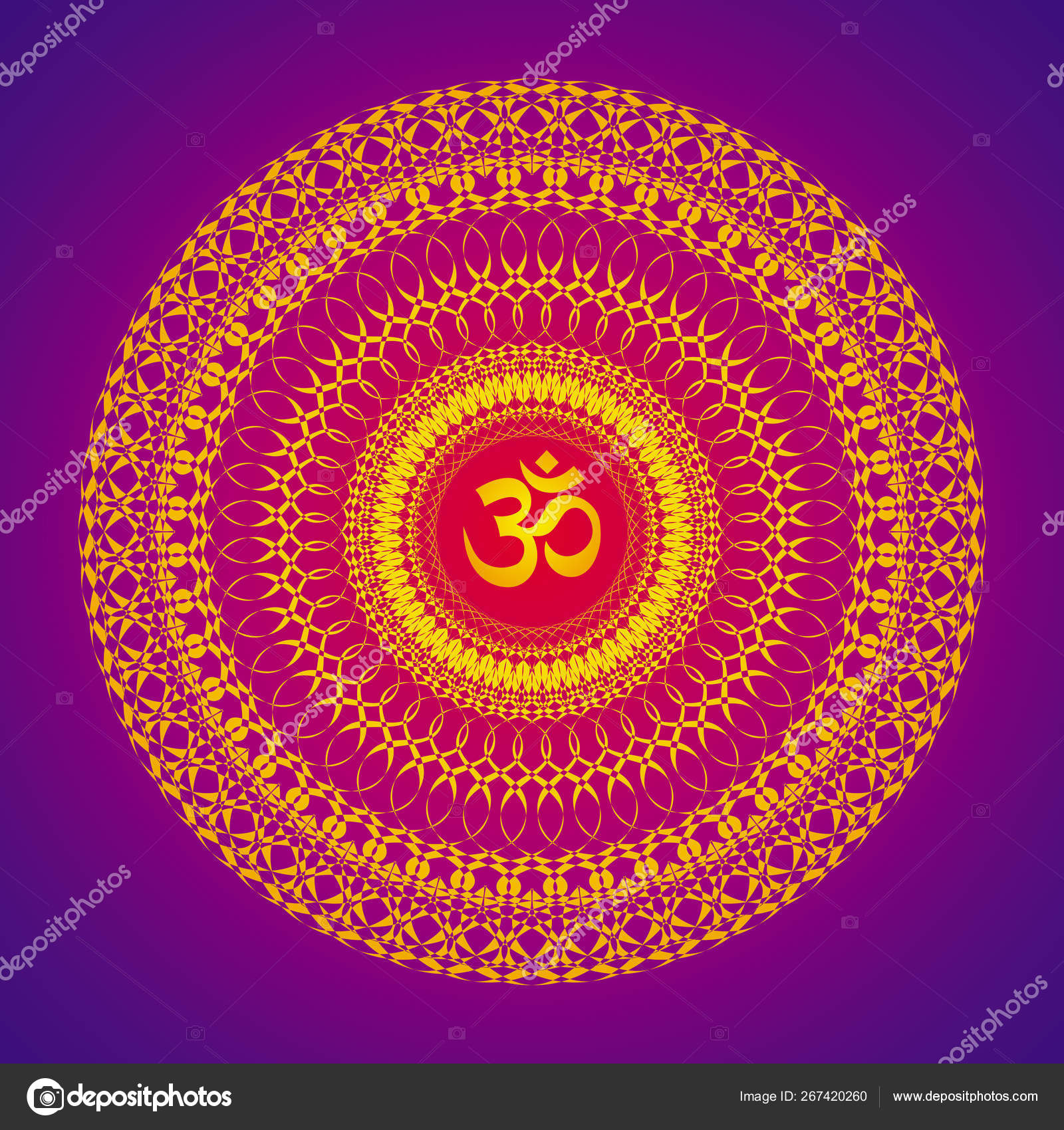 Tracery Openwork Elegant Mandala White Background Aum Ohm Sign Centre