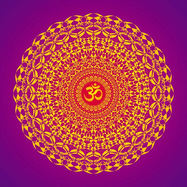 Tracery Öppning Elegant Mandala Röd Bakgrund Med Aum Ohm Skylt — Stock vektor