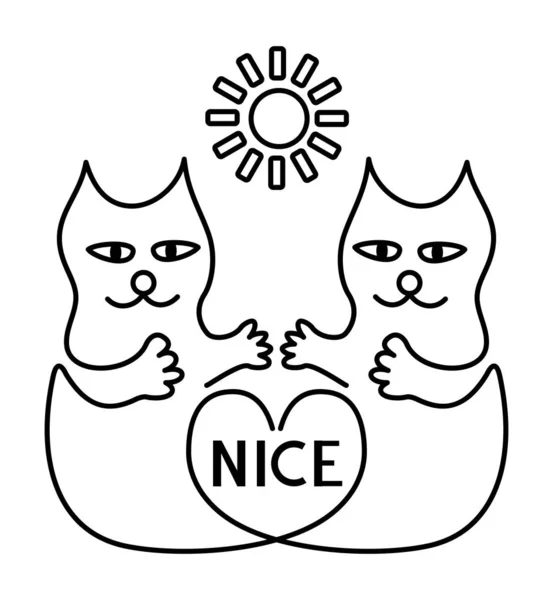 Deux Chats Bande Dessinée Noir Blanc Sur Fond Blanc Avec — Image vectorielle