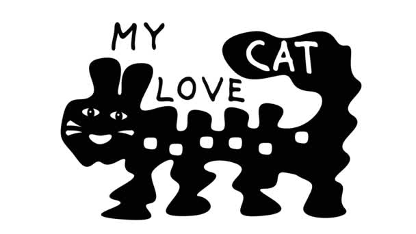 Funny cartoon fantastic cat. Abstract drawing. Crazy. Black and white video art. — Stock Video