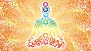 Açılış mandala 'sının arka planında dönen bir yoginin silueti. Video sanatı resmi.