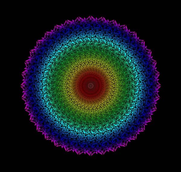 Circle Mandala Colorful Rainbow Pattern Black Background Spiritual Esoteric Symbol — Stock Photo, Image