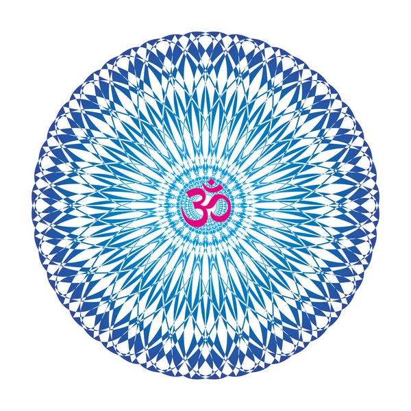 Mandala Calado Colores Azules Aum Ohm Signo Centro Símbolo Espiritual — Vector de stock