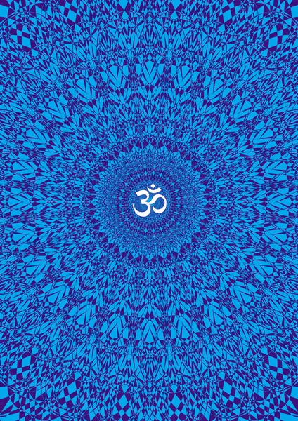 Mandala Calado Colores Azules Aum Ohm Signo Centro Símbolo Espiritual — Vector de stock