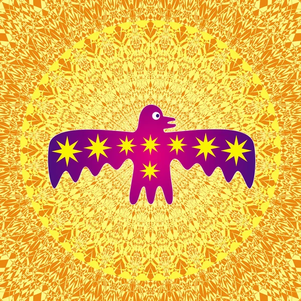 Openwork Mandala Com Pássaro Xamã Místico Estrelas Desenho Caracteres Simbólicos — Vetor de Stock