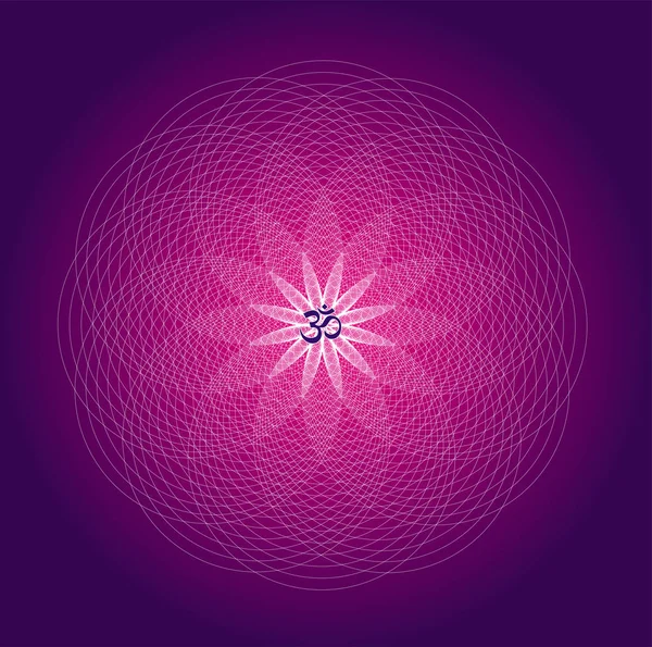 Circle Mandala Röda Och Lila Färger Underteckna Aum Ohm Centrum — Stock vektor