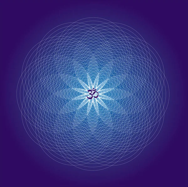 Kruh Mandaly Modré Barvy Podepište Aum Ohm Uprostřed Duchovní Esoterický — Stockový vektor