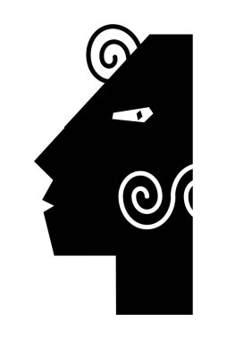 Portre, çizgi film profili. Stilize basit çizim, logo, vektör sanat grafik.