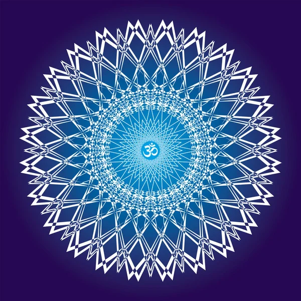 Mandala Aberturas Círculo Quadrado Cores Azuis Assine Aum Ohm Centro —  Vetores de Stock