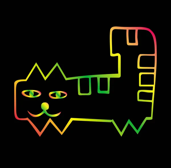Dibujo Divertido Cartón Gato Coloreador Fondo Negro Abstract Fantasy Animal — Vector de stock