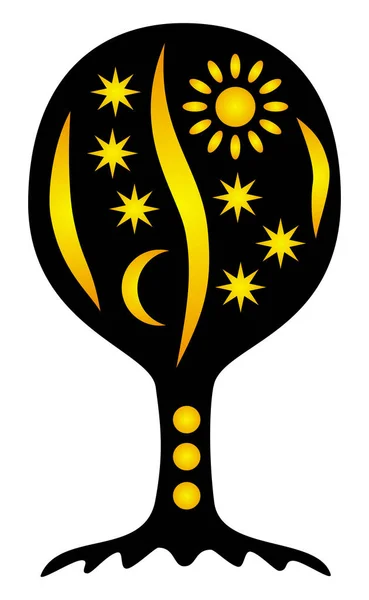 Tree Life Sun Moon Spiritual Symbolic Symbol Yellow Orange Black — Stock Vector