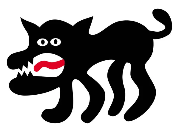 Cão Engraçado Dos Desenhos Animados Lobo Com Boca Dente Língua —  Vetores de Stock