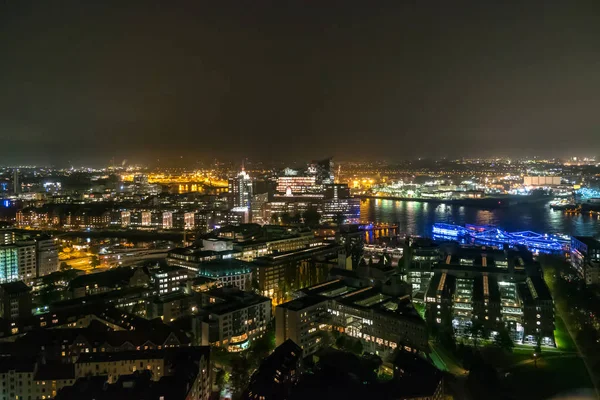 Escenario Del Paisaje Urbano Hamburgo Por Noche —  Fotos de Stock