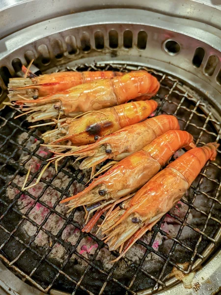 Cocinar Parrilla Langostinos Estufa Barbacoa Carbón — Foto de Stock