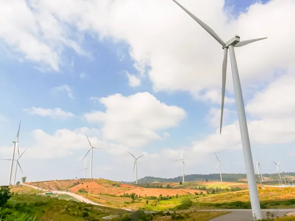 Electricity Wind Turbines Field Generate Alternative Power Blue Sky — Stock Photo, Image