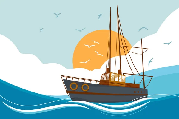 Boot die in zee drijven — Stockvector