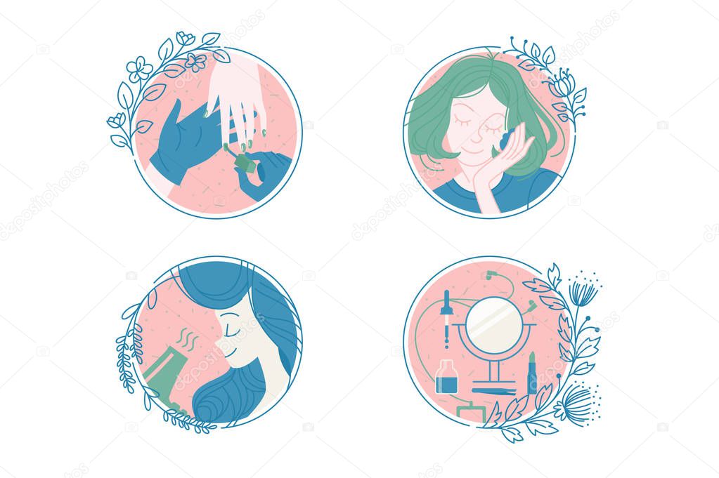 Female care and spa icon set