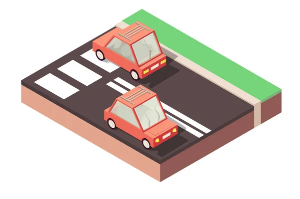 Červené vozy cestování podél silnice, dálnice. — Stockový vektor