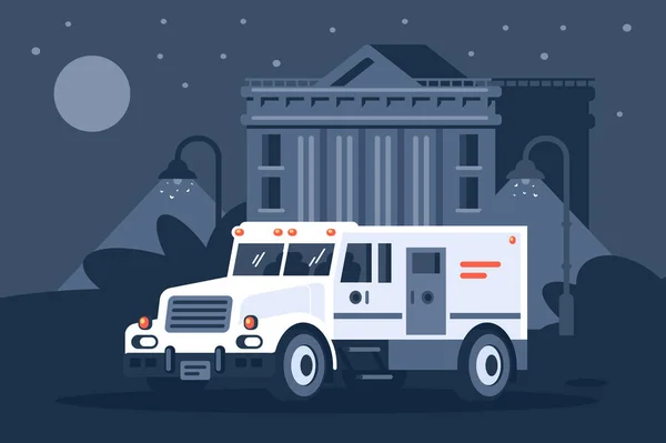 Sammlerauto neben der Bank im Schutz der Nacht. — Stockvektor