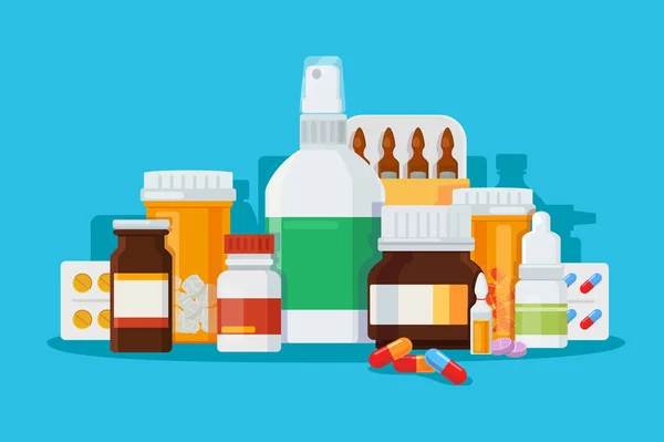 Conjunto de medicamentos para tratamento de doenças . —  Vetores de Stock