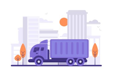 Kamyon şeyler şehir arka plan üzerinde taşıma.