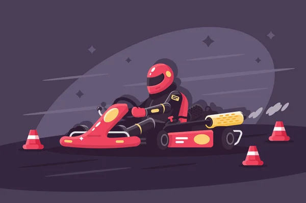 Personne en combinaison de protection sur les tours de voiture de course sur le karting . — Image vectorielle