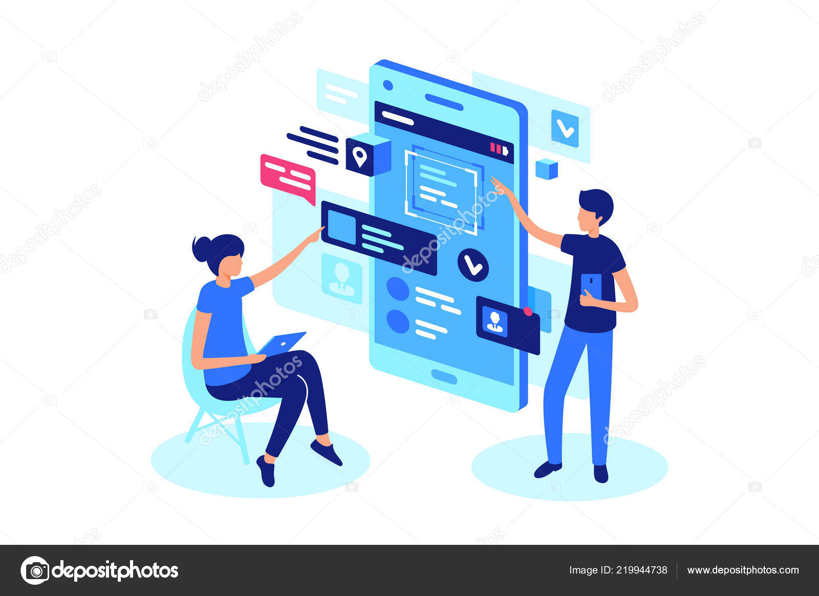 Online product presentation with project team. Stock Vector Image by