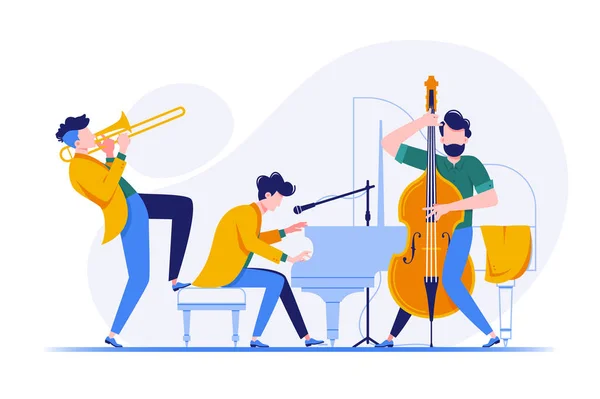 Grupo de músicos tocando instrumentos clásicos . — Vector de stock