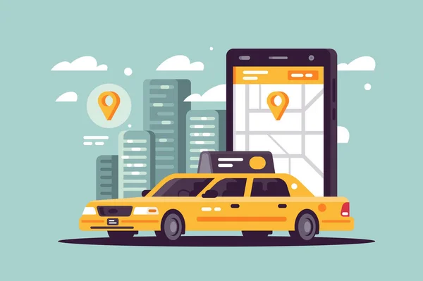 Smartphone ve online başvuru kullanarak Modern taksi arama. — Stok Vektör