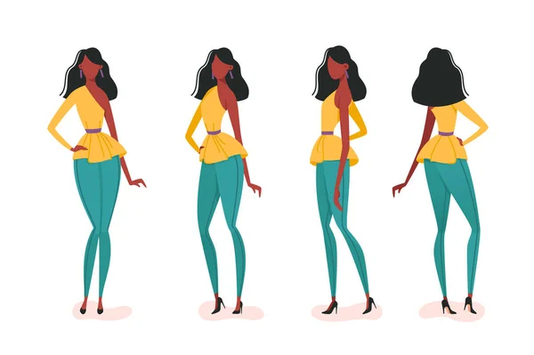 Collection de tourner diverses poses de fille . — Image vectorielle