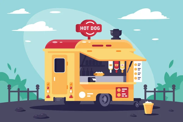 Mobil istálló, hot dog, a munka a parkban. — Stock Vector