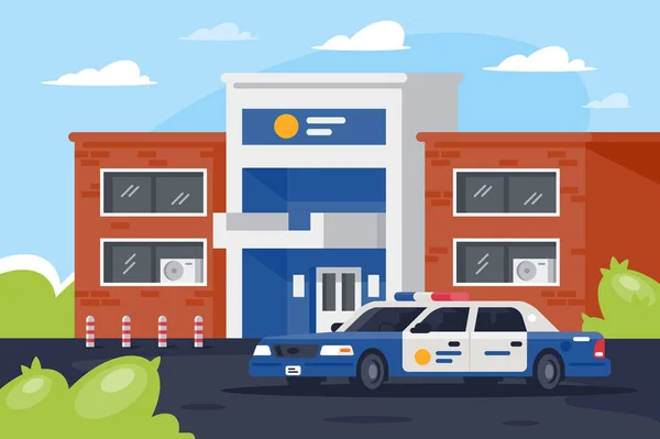 Policejní stanice s autem v pracovní den. — Stockový vektor