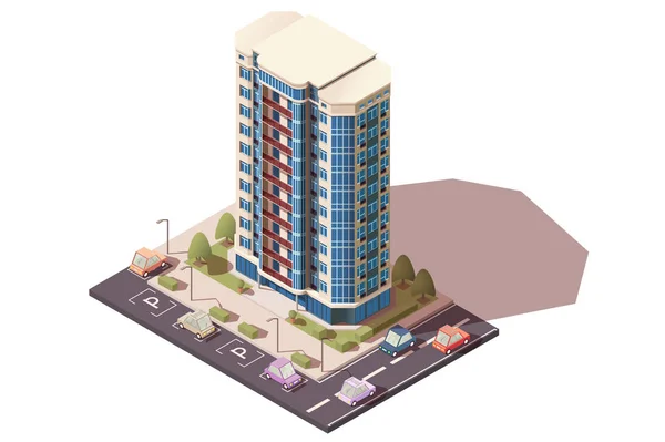 Grand immeuble de bureaux avec parking avec voitures . — Image vectorielle