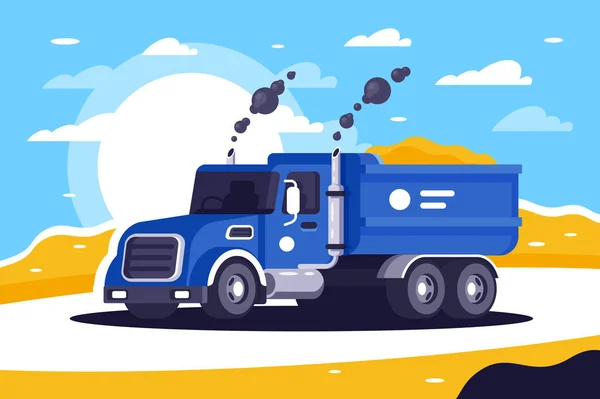 砂とフラット ロード ダンプ トラックは仕事でアンロードする予定です 公共サービスのためのコンセプトの貨物車 ベクトル図 — ストックベクタ