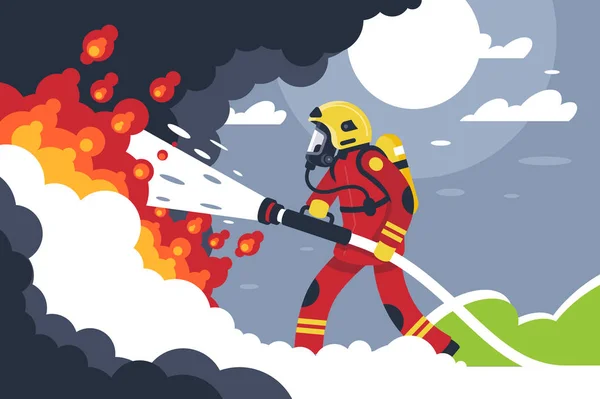 フラット消防で男が火を出す. — ストックベクタ