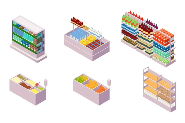 食品杂货部门的等点收集孤立的城市元素. — 图库矢量图片