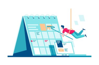 Görev yönetimi ve adam resim verileri ile düz takvim. 