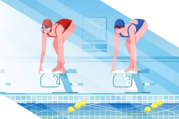 Lakás fiatal nő sziluettje a sport fürdőruha a medence. — Stock Vector