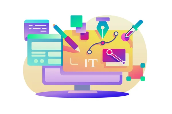 Aplicación de diseño plano para computadora con equipo de programa . — Archivo Imágenes Vectoriales