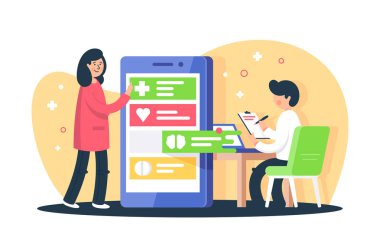 Düz genç kadın ve adam gözlem işlem uygulamaları ile.