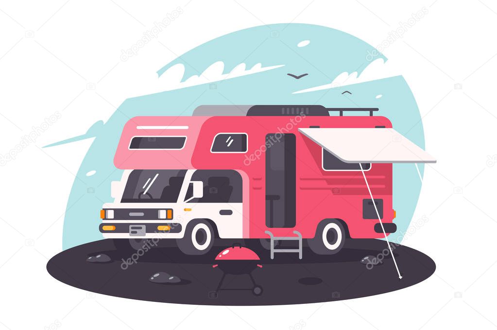 Motor home on rest, parking, fresh air with bbq.