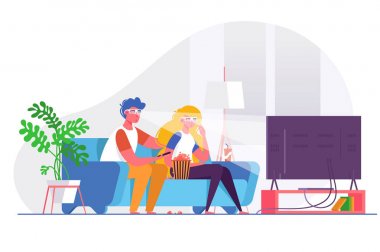 Büyük Tv 3D film izlerken Çift.