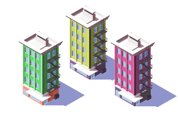 3D izometrikus Közép-emelkedős ház mini piaccal az első emeleten. — Stock Vector
