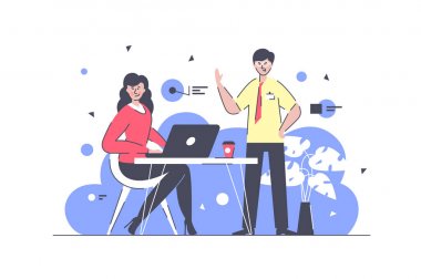 Toplantıda düz işadamı ve işkadını meslektaşları.