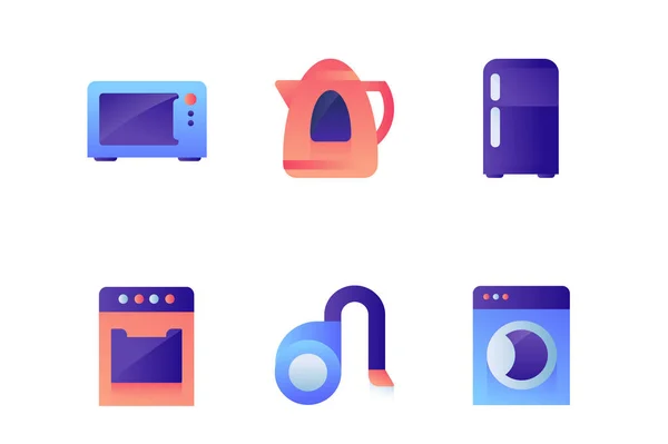 Set pictogrammen met wasmachine, theepot, koelkast, oven, stofzuiger. — Stockfoto