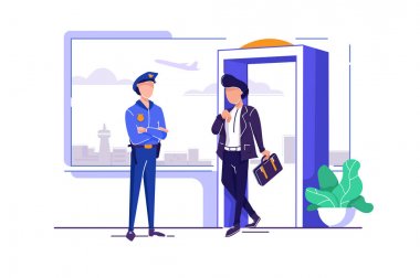 Gür saç modeli, polis yakınındaki havaalanında bavul muayene ile düz genç adam.