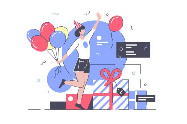 Doğum gününde hediyeler ile çekici genç kadın.