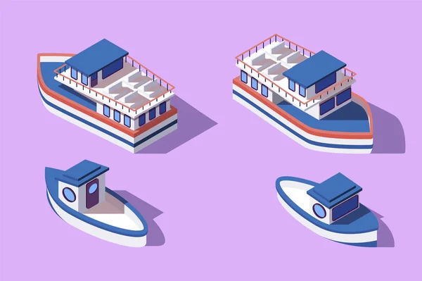3D Isometrische grote en kleine boot en Barge. — Stockvector