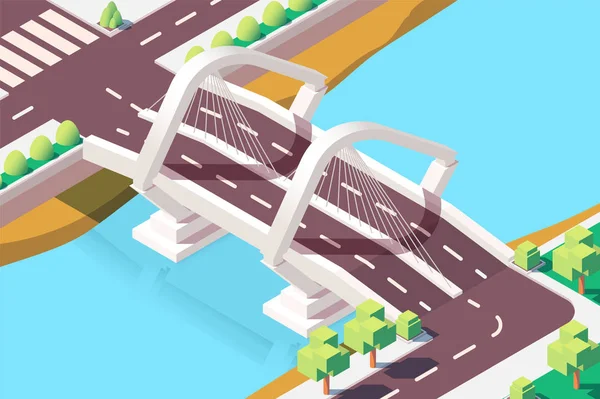 3d ponte moderna isométrica com paisagem urbana . — Vetor de Stock